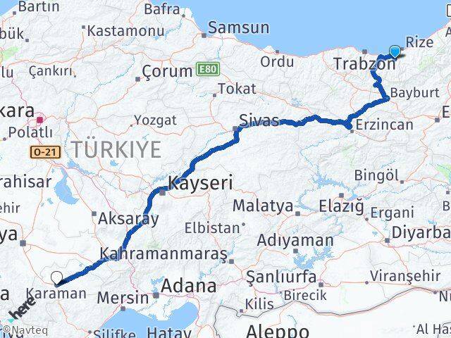 Trabzon Hayrat Karaman Arası Kaç Km - Yol Haritası