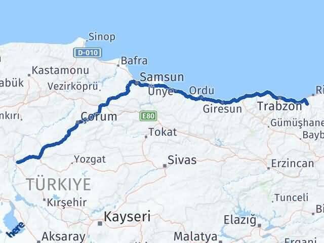 Trabzon Hayrat Kırıkkale Arası Kaç Km - Yol Haritası
