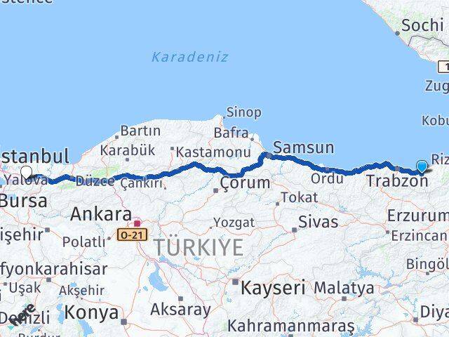 Trabzon Hayrat Kocaeli Arası Kaç Km - Yol Haritası