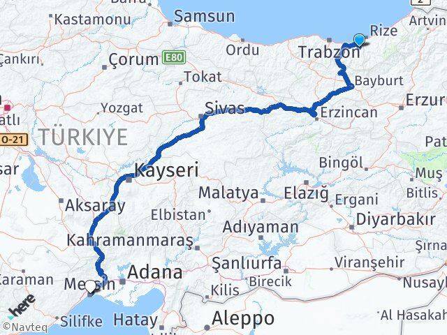 Trabzon Hayrat Mersin Arası Kaç Km - Yol Haritası