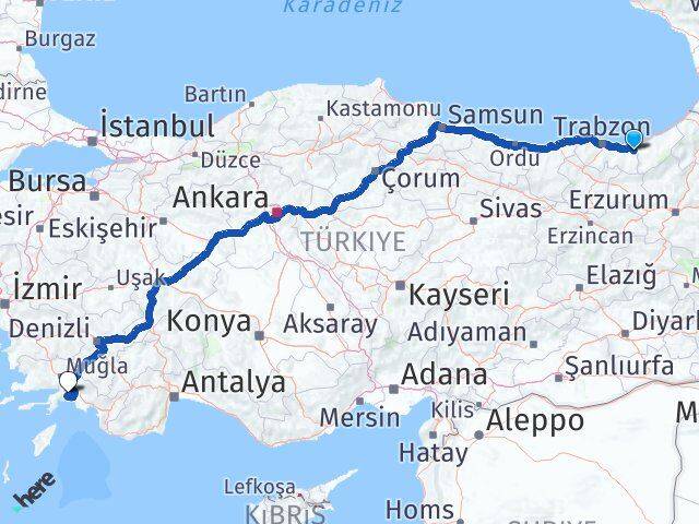 Trabzon Hayrat Muğla Arası Kaç Km - Yol Haritası