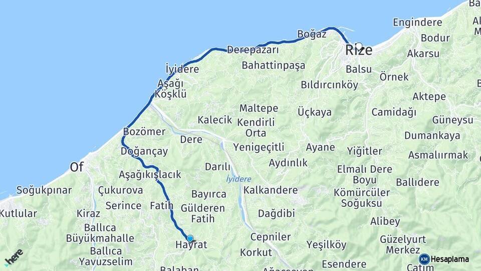 Trabzon Hayrat Rize Arası Kaç Km - Yol Haritası