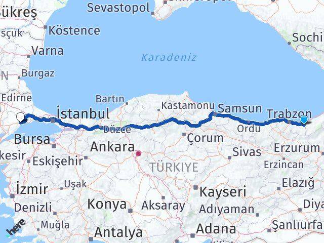 Trabzon Hayrat Tekirdağ Arası Kaç Km - Yol Haritası