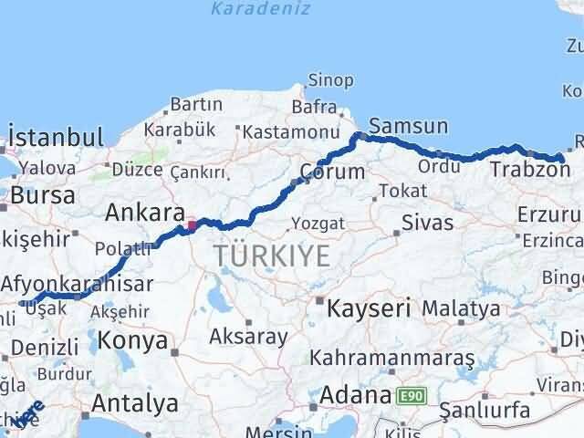 Trabzon Hayrat Uşak Arası Kaç Km - Yol Haritası