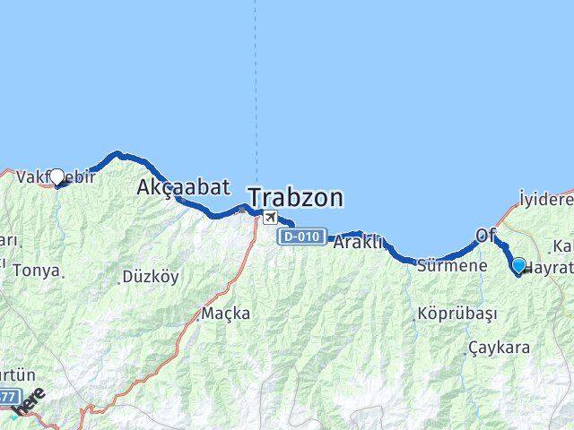 Trabzon Hayrat Vakfıkebir Arası Kaç Km - Yol Haritası