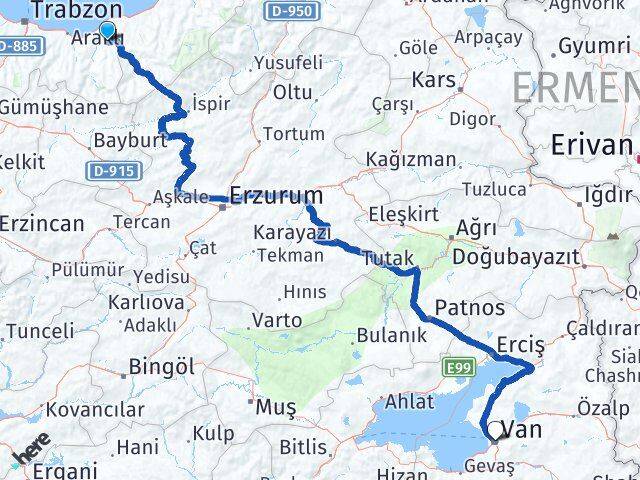 Trabzon Hayrat Van Arası Kaç Km - Yol Haritası