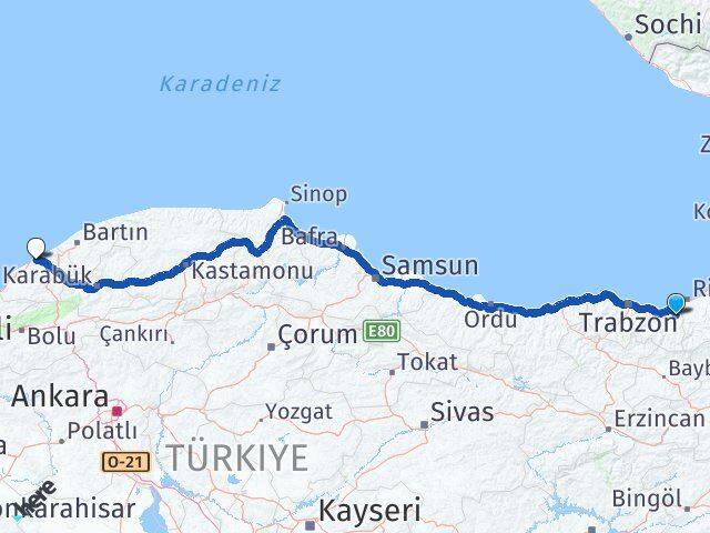 Trabzon Hayrat Zonguldak Arası Kaç Km - Yol Haritası