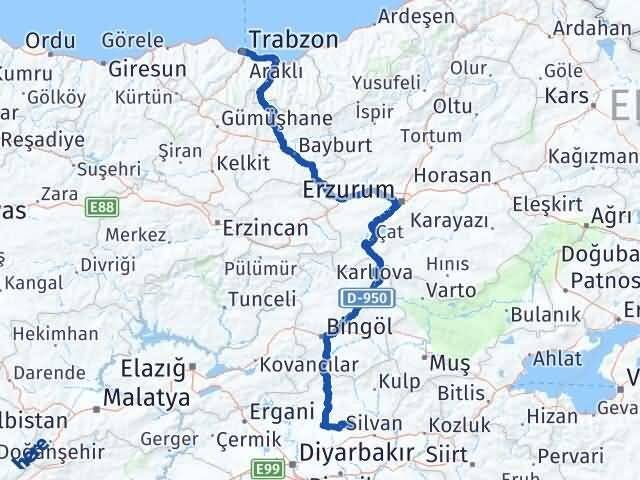Trabzon Hazro Diyarbakır Arası Kaç Saat? Yol Haritası, Yakıt, Rota ve Mesafe Hesaplama Trabzon Hazro Diyarbakır Arası Kaç Km? Kaç Saat? Yol Haritası