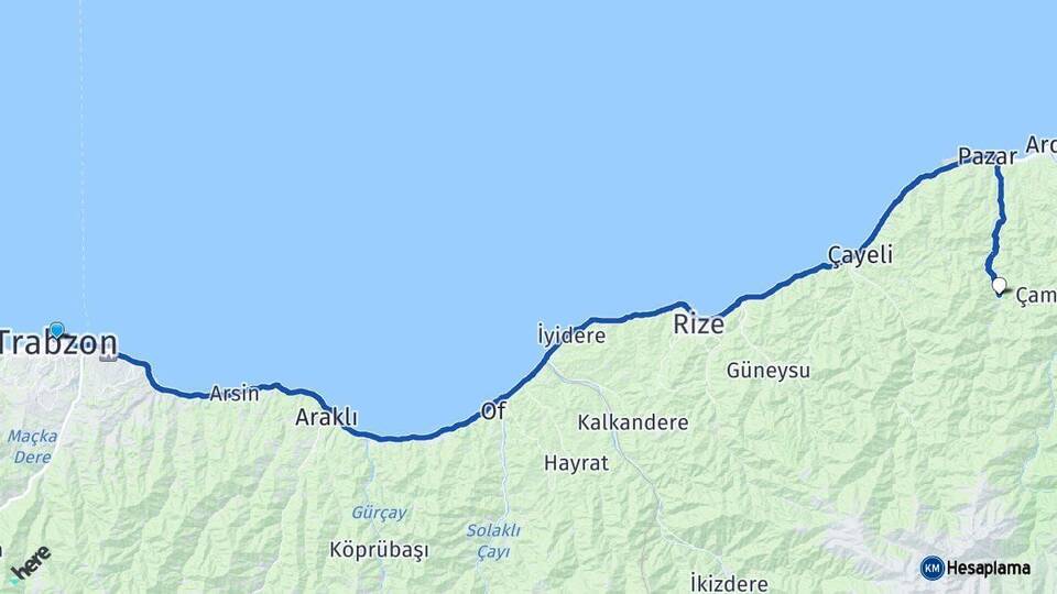 Trabzon Hemşin Rize Arası Kaç Km - Yol Haritası