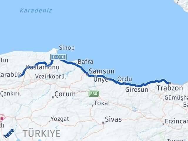 Trabzon İhsangazi Kastamonu Arası Kaç Km - Yol Haritası
