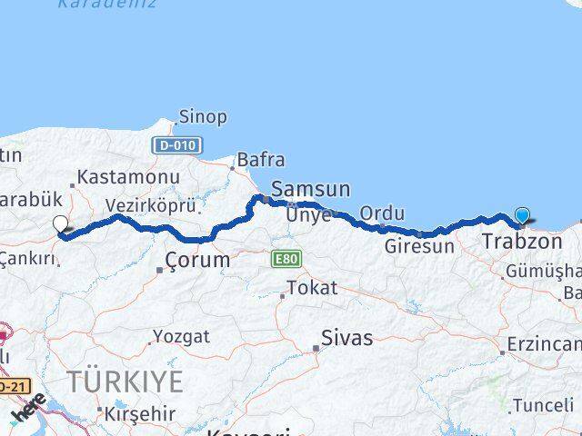 Trabzon Ilgaz Çankırı Arası Kaç Km - Yol Haritası