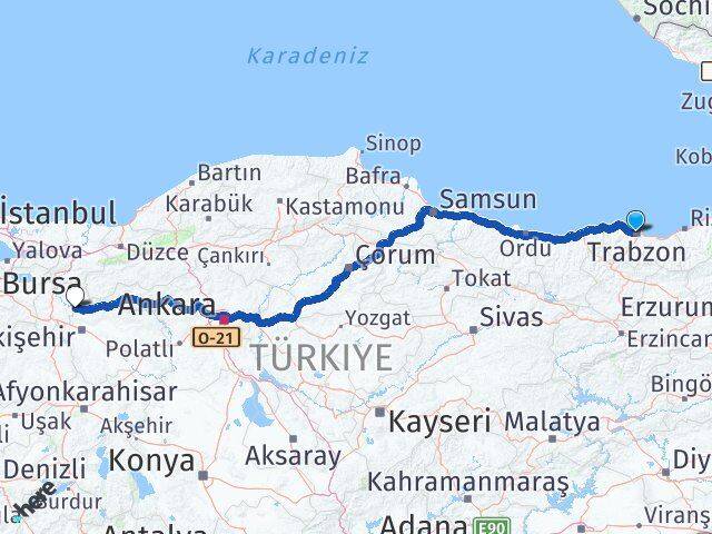 Trabzon İnhisar Bilecik Arası Kaç Km - Yol Haritası