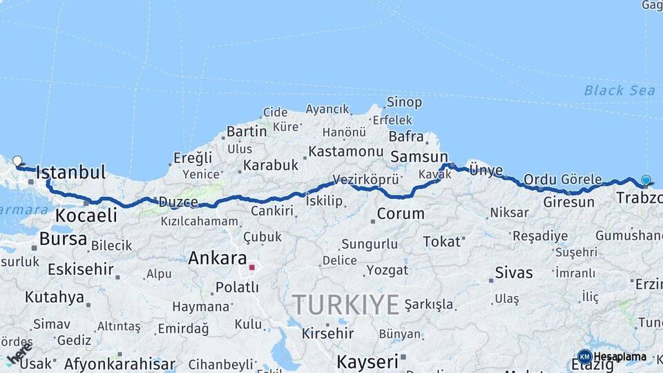 Trabzon İstanbul Havalimanı Arası Kaç Km - Yol Haritası