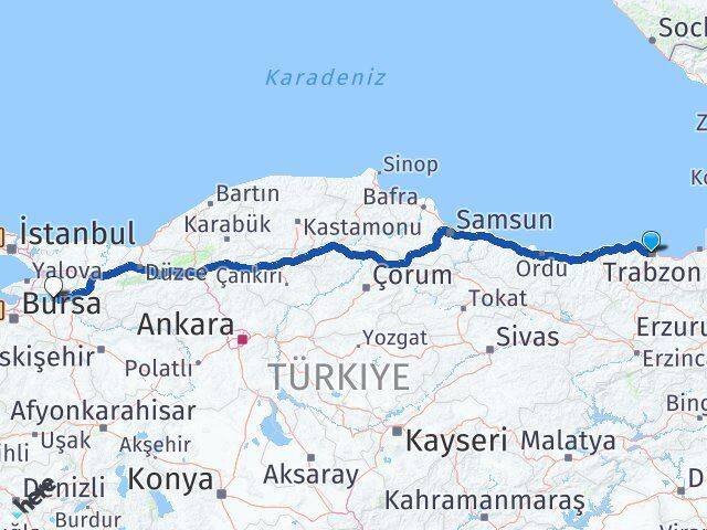 Trabzon İznik Bursa Arası Kaç Km - Yol Haritası