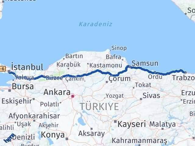 Trabzon Kadıköy İstanbul Arası Kaç Km - Yol Haritası