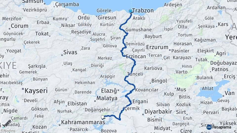 Trabzon Kahta Adıyaman Arası Kaç Km - Yol Haritası