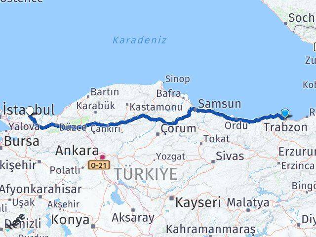 Trabzon Kandıra Kocaeli Arası Kaç Km - Yol Haritası
