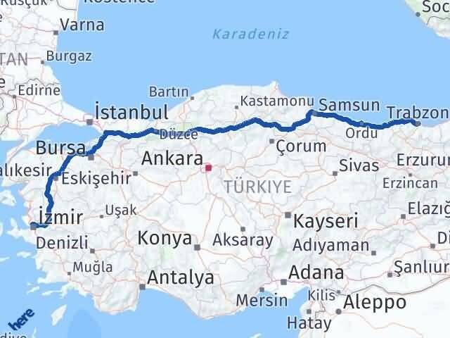 Trabzon Karşıyaka İzmir Arası Kaç Km - Yol Haritası
