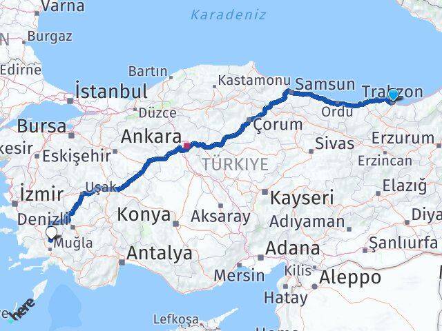 Trabzon Kavaklıdere Muğla Arası Kaç Km - Yol Haritası