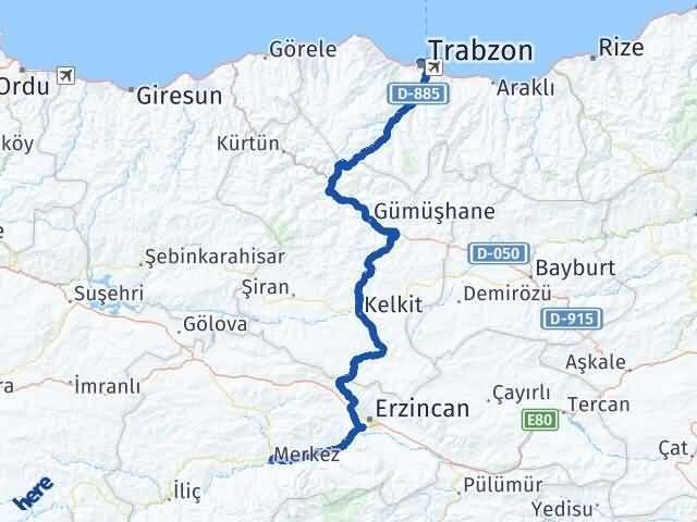 Trabzon Kemah Erzincan Arası Kaç Km - Yol Haritası