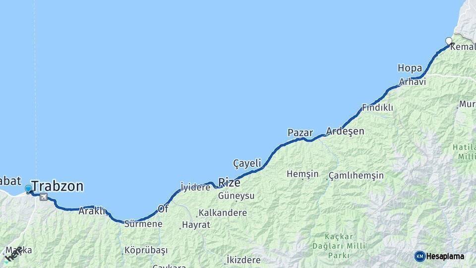 Trabzon Kemalpaşa Artvin Arası Kaç Km - Yol Haritası