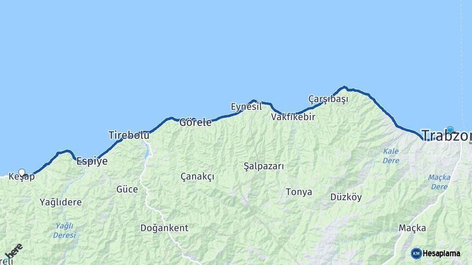Trabzon Keşap Giresun Arası Kaç Km - Yol Haritası