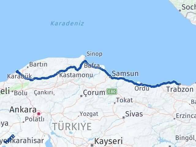 Trabzon Kilimli Zonguldak Arası Kaç Km - Yol Haritası