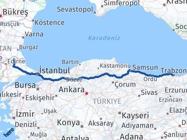Trabzon Kofçaz Kırklareli Arası Kaç Km - Yol Haritası