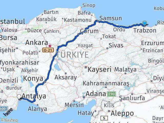 Trabzon Konyaaltı Antalya Arası Kaç Km - Yol Haritası