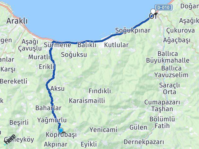 Trabzon Köprübaşı Of Arası Kaç Km - Yol Haritası