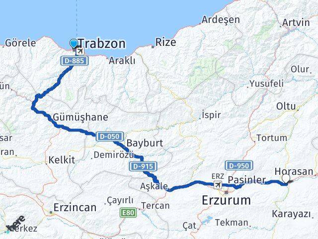 Trabzon Köprüköy Erzurum Arası Kaç Km - Yol Haritası