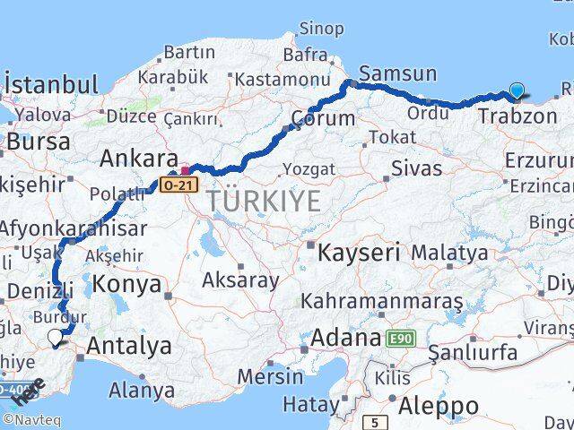 Trabzon Korkuteli Antalya Arası Kaç Km - Yol Haritası