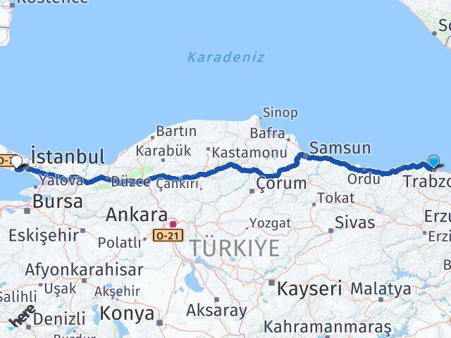 Trabzon Küçükçekmece İstanbul Arası Kaç Km - Yol Haritası