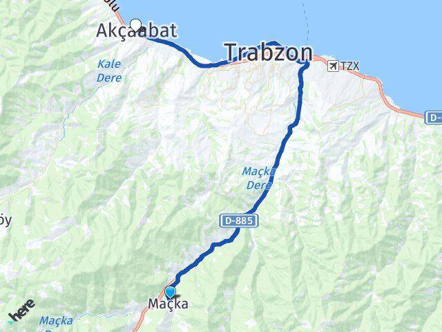 Trabzon Maçka Akçaabat Arası Kaç Km - Yol Haritası