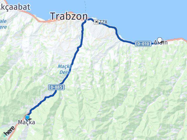 Trabzon Maçka Arsin Arası Kaç Km - Yol Haritası