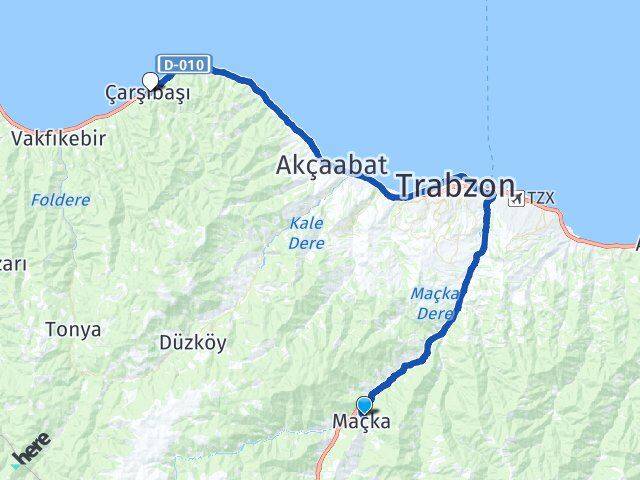 Trabzon Maçka Çarşıbaşı Arası Kaç Km - Yol Haritası