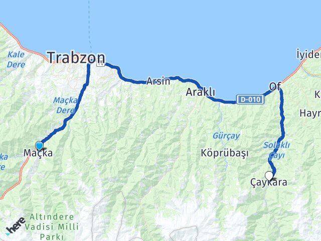Trabzon Maçka Çaykara Arası Kaç Km - Yol Haritası