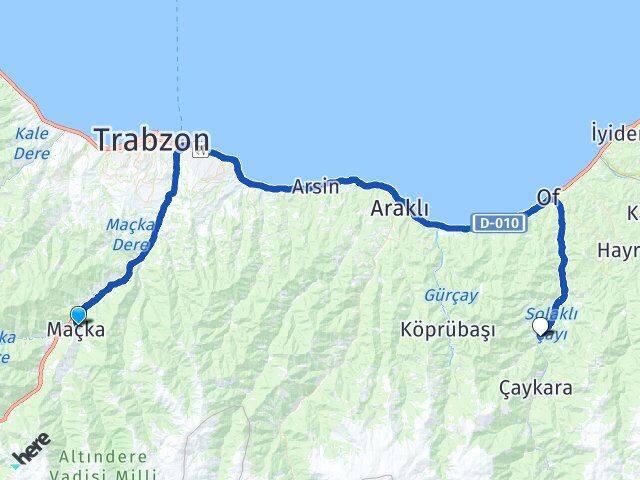 Trabzon Maçka Dernekpazarı Arası Kaç Km - Yol Haritası