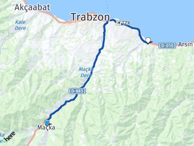 Trabzon Maçka Yomra Arası Kaç Km - Yol Haritası
