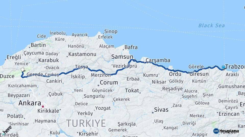 Trabzon Mengen Bolu Arası Kaç Km - Yol Haritası