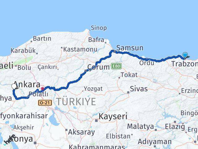 Trabzon Mihalıççık Eskişehir Arası Kaç Km - Yol Haritası