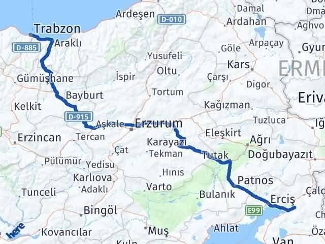Trabzon Muradiye Van Arası Kaç Km - Yol Haritası