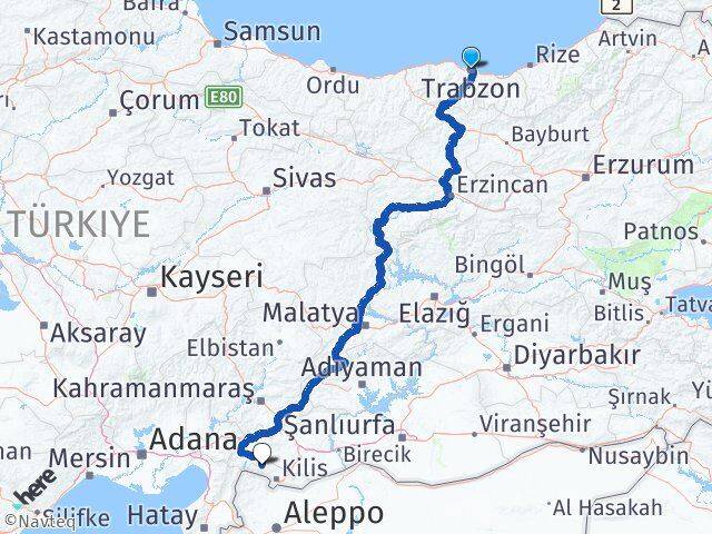 Trabzon Musabeyli Kilis Arası Kaç Km - Yol Haritası