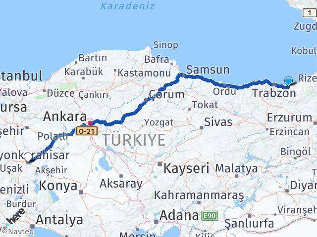 Trabzon Of Afyonkarahisar Arası Kaç Km - Yol Haritası