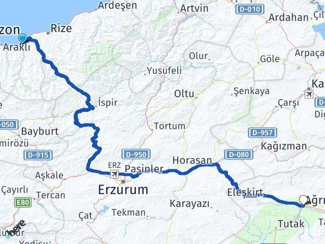 Trabzon Of Ağrı Arası Kaç Km - Yol Haritası