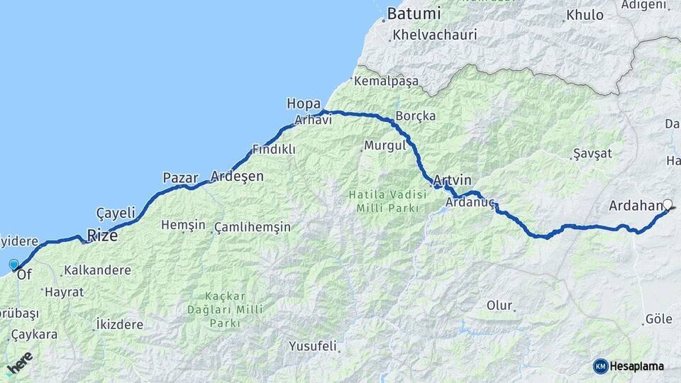 Trabzon Of Ardahan Arası Kaç Km - Yol Haritası