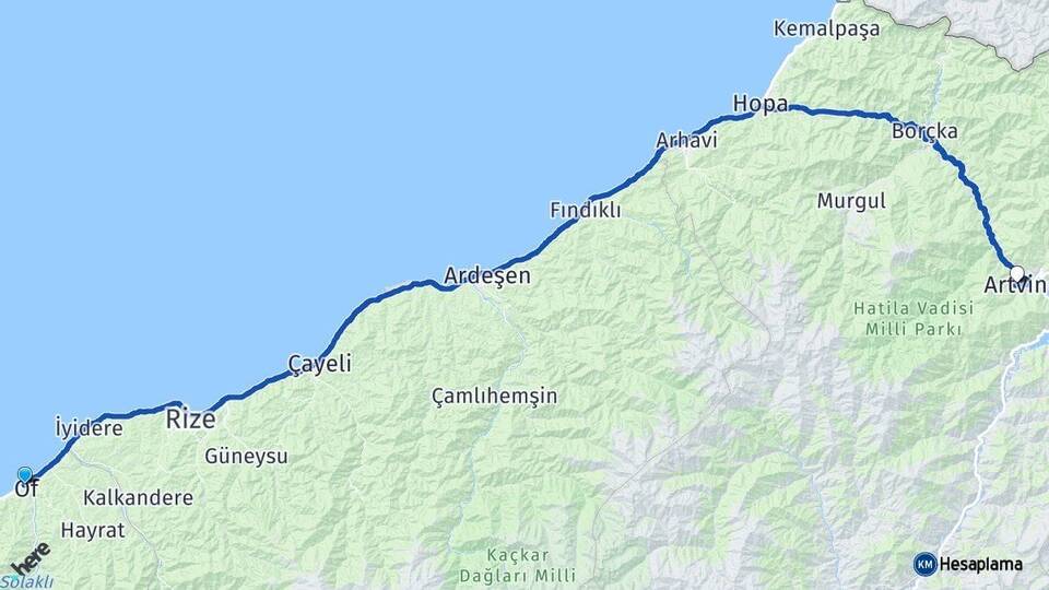 Trabzon Of Artvin Arası Kaç Km - Yol Haritası