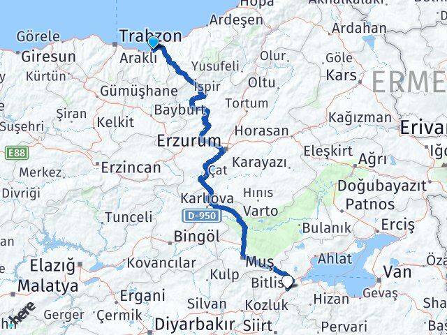 Trabzon Of Bitlis Arası Kaç Km - Yol Haritası