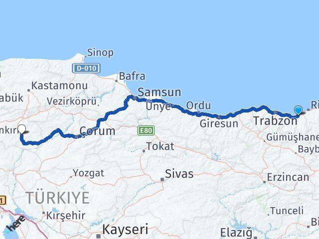 Trabzon Of Çankırı Arası Kaç Km - Yol Haritası