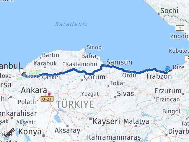 Trabzon Of Düzce Arası Kaç Km - Yol Haritası